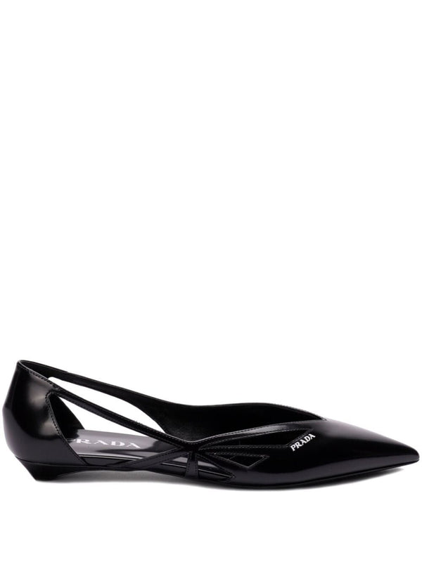 Prada Brushed Leather Cut-Out Ballerinas
