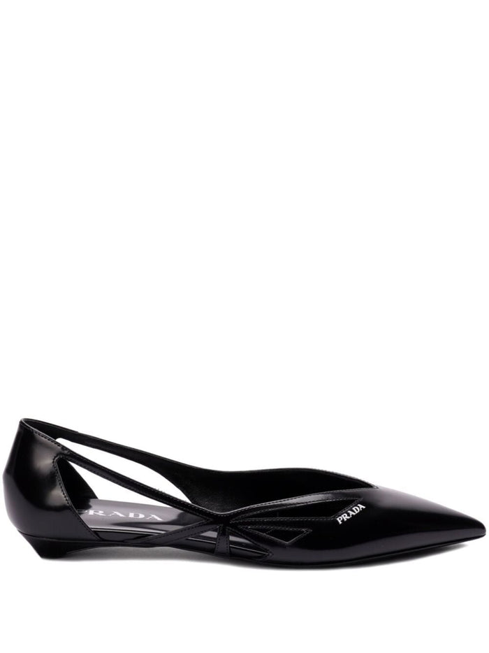 Prada Brushed Leather Cut-Out Ballerinas