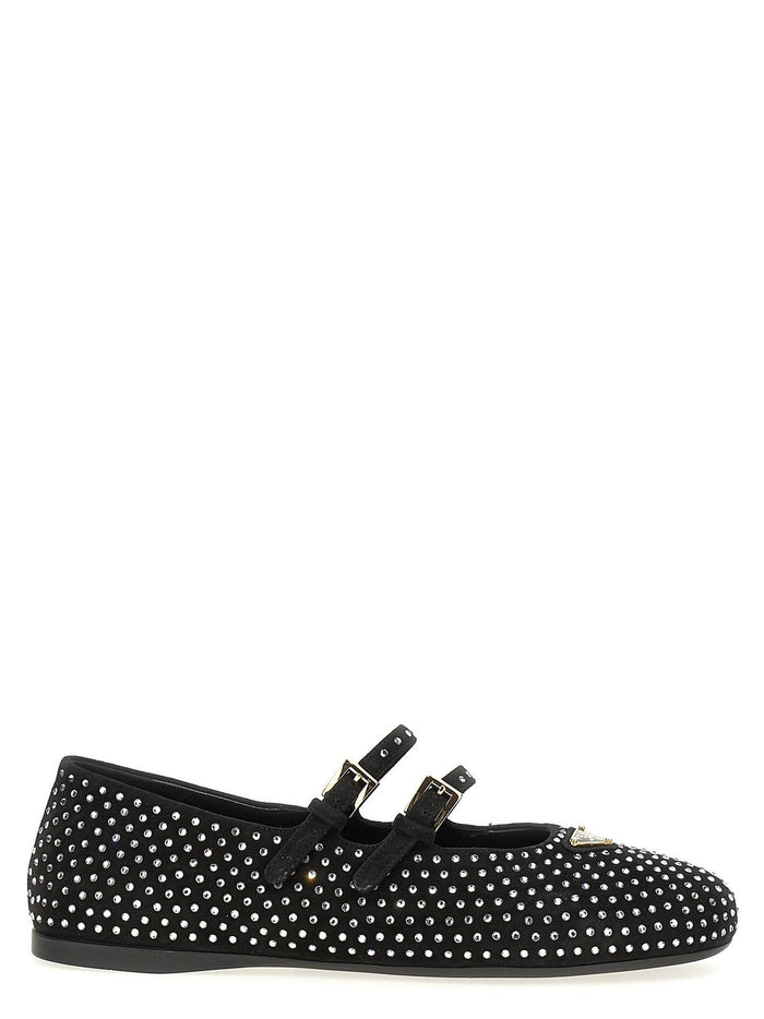 Prada Crystal Suede Ballerina Flats