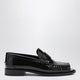 Prada Black Brushed Leather Peep-Toe Loafers