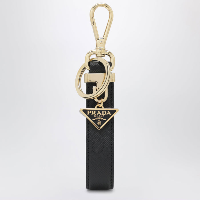 Prada Black Saffiano Leather Keyring With Triangle Logo