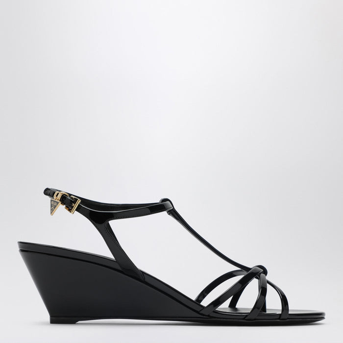 Prada Wedge Sandal In Black Leather