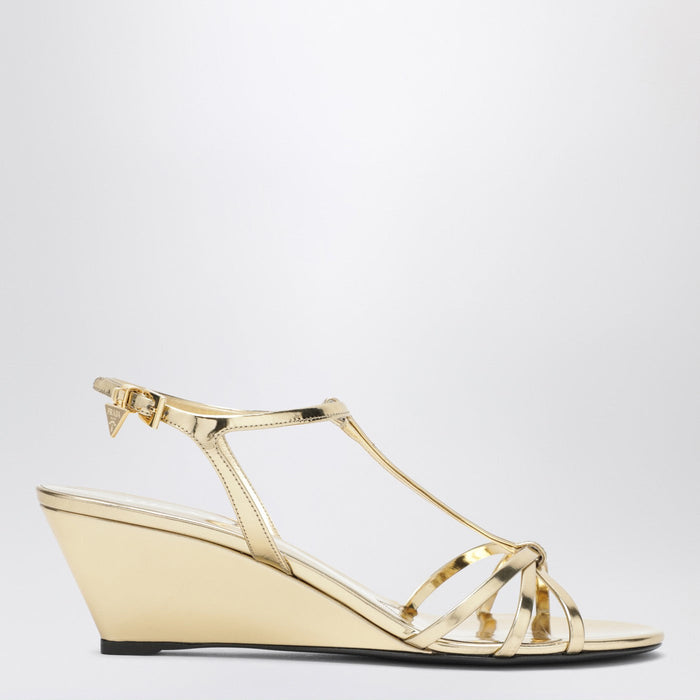 Prada Platinum Leather Wedge Sandals