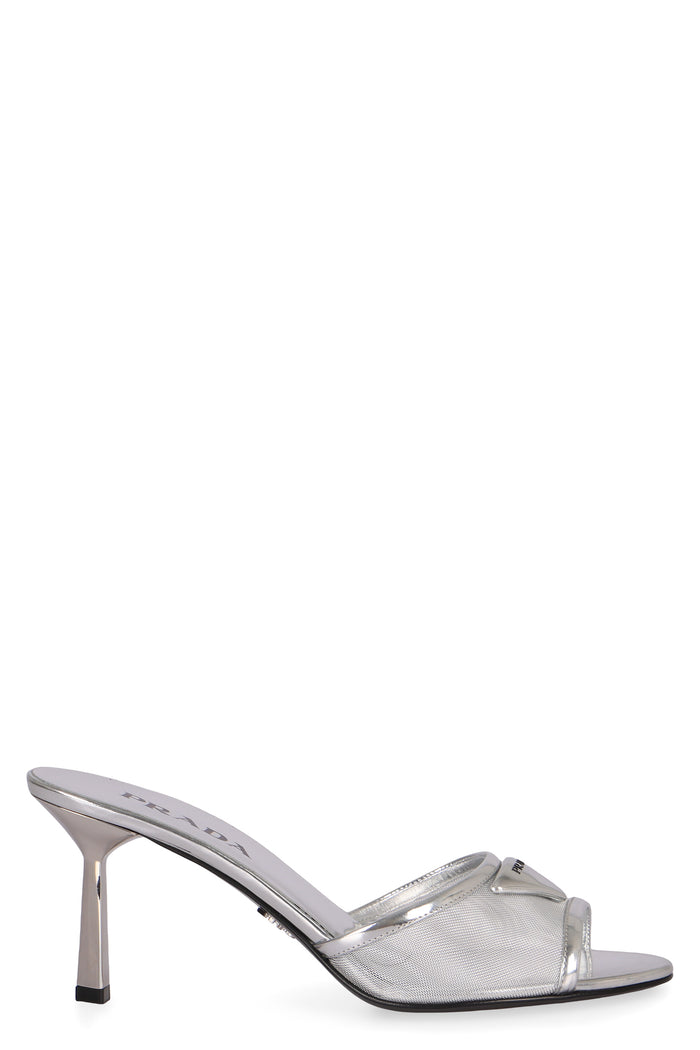 Prada Prada Silver Mesh And Metallic Leather Mules