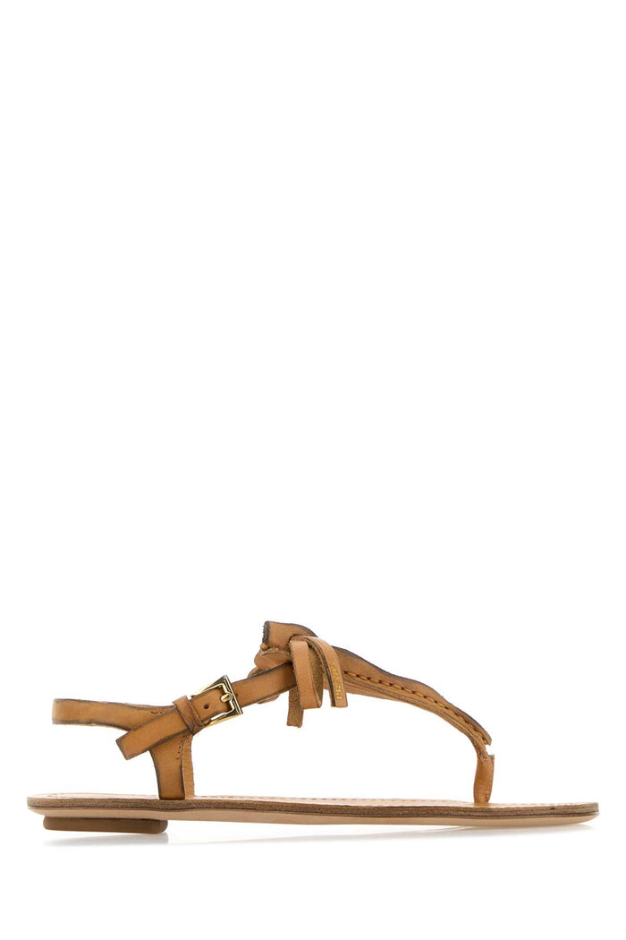 Prada Camel Leather Thong Sandals