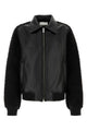 Random Identities Men Faux Shearling Leather Bomber Jacket Woven