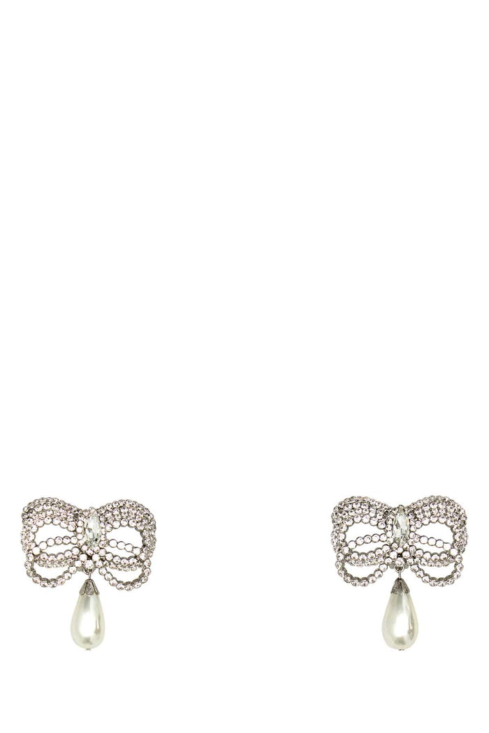 Alessandra Rich Crystal Bow Earrings With Pendant Pearl
