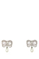 Alessandra Rich Crystal Bow Earrings With Pendant Pearl