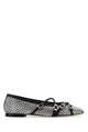 Mach&Mach Crystal Net Black Square Toe Ballerinas With Strap