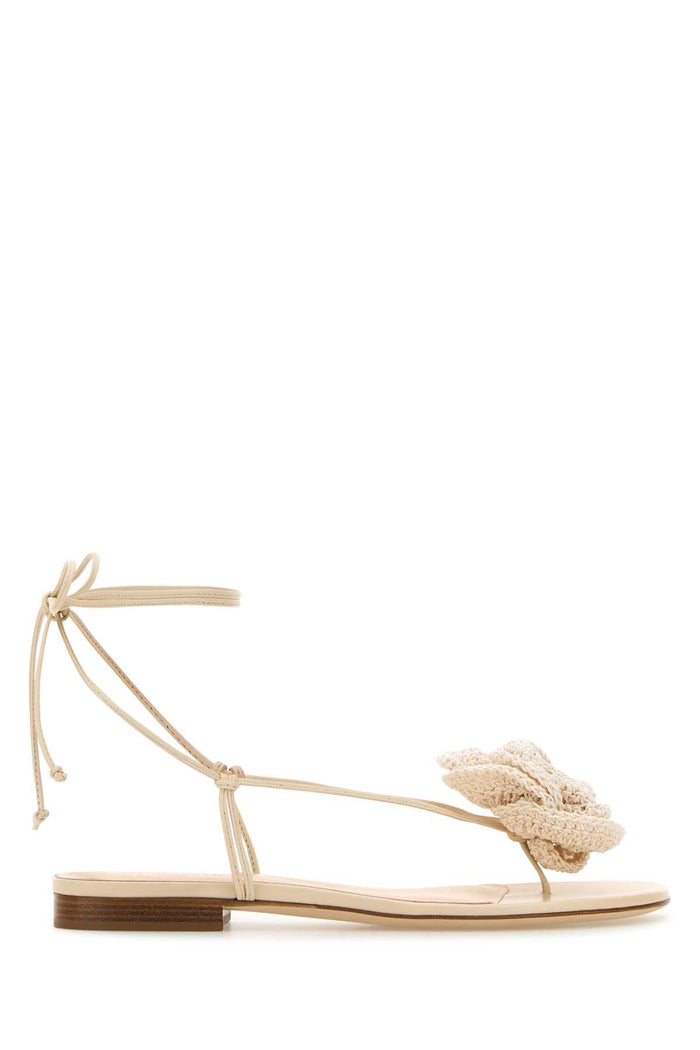 Magda Butrym Ss23 Wrap Around Flat Flower Sandals Crochet Cream