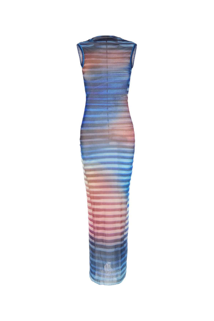 Jean Paul Gaultier Mesh High Neck Open Back Long Dress Printed Air
