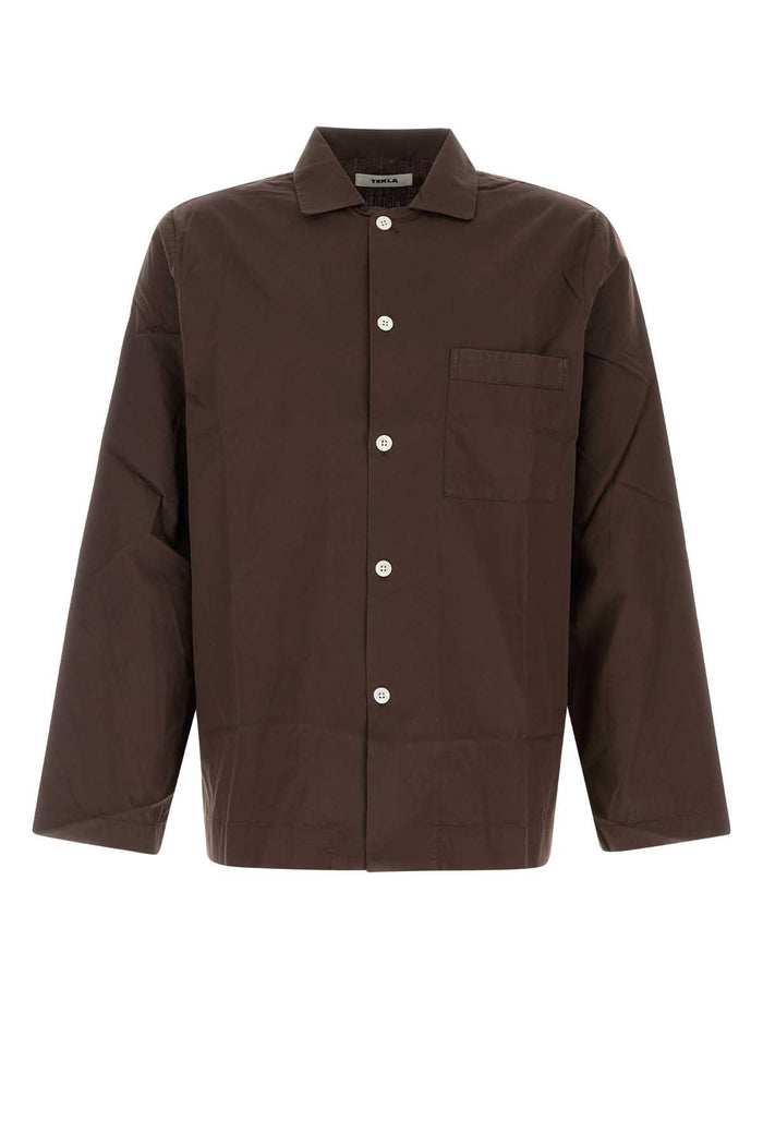 Tekla Poplin, Pyjamas Shirt - Coffee
