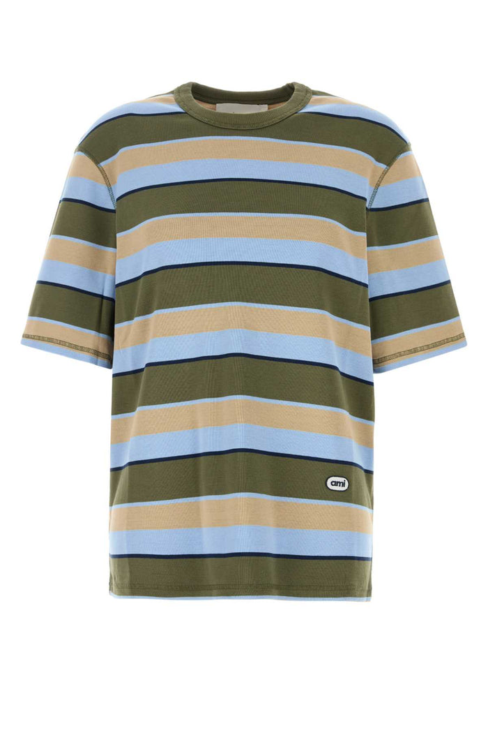 Ami Short Sleeves Oversize Fit Striped Teeshirt With O