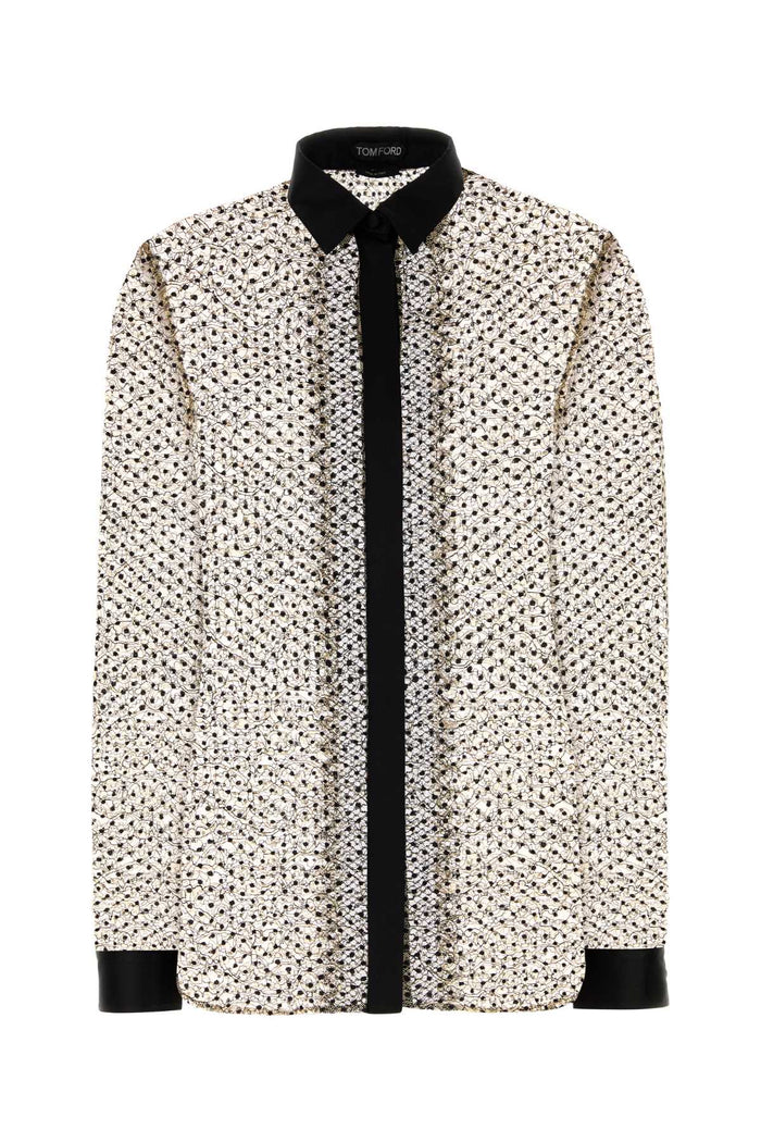 Tom Ford Flock Polka Dot Lace Lace-Encrusted Shirt