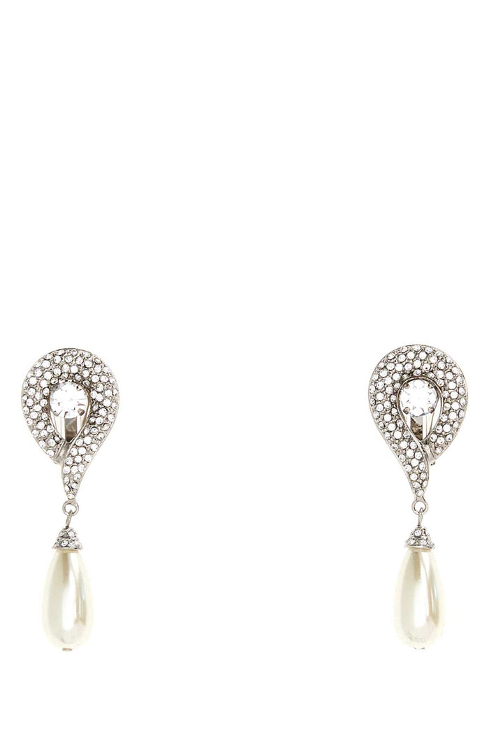 Alessandra Rich Crystal Earrings With Pendant Pearl