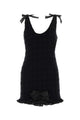 Alessandra Rich Check Tweed Boucle Mini Dress With Deep Neckline