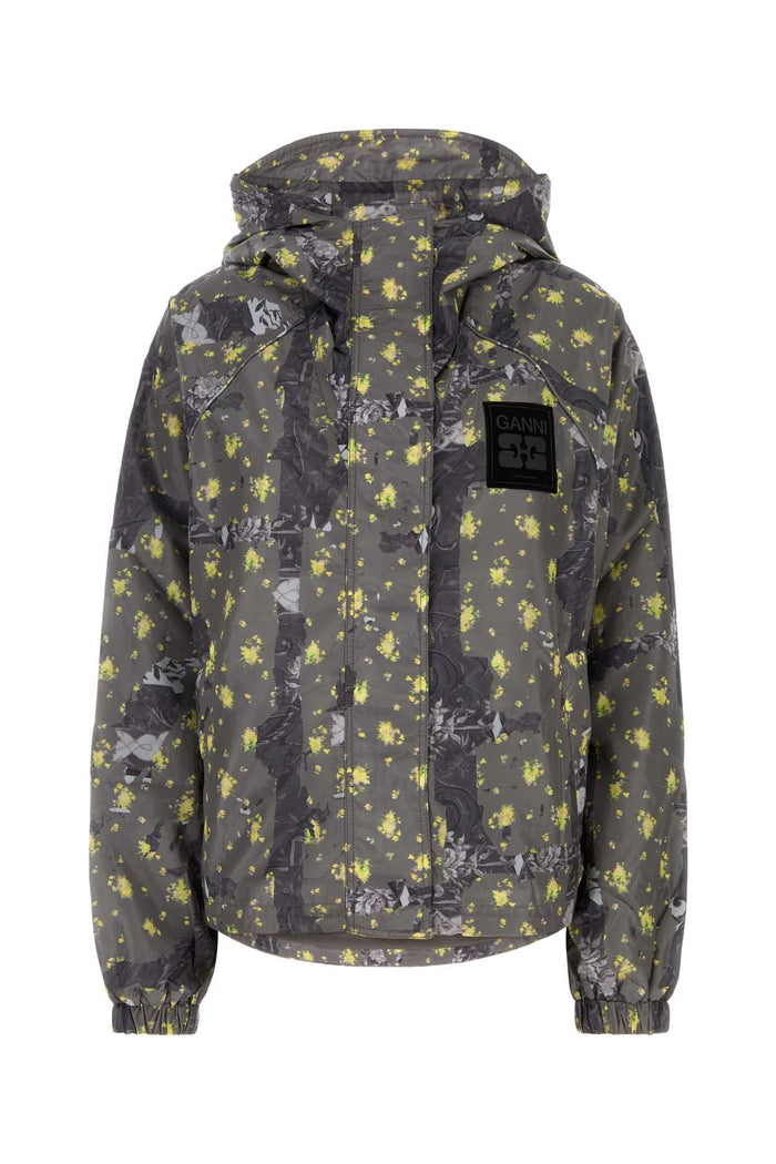 Ganni Printed Flyweight Nylon Hooded Jacket Printed