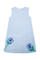 Self Portrait Kids Blue Bonded Satin 3D Flower Dress