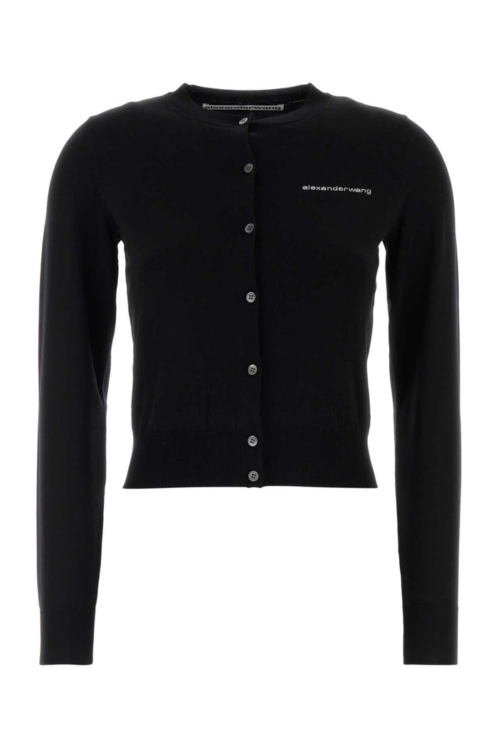 Alexander Wang Ls Crewneck Cardigan W/ Hotfix Logo