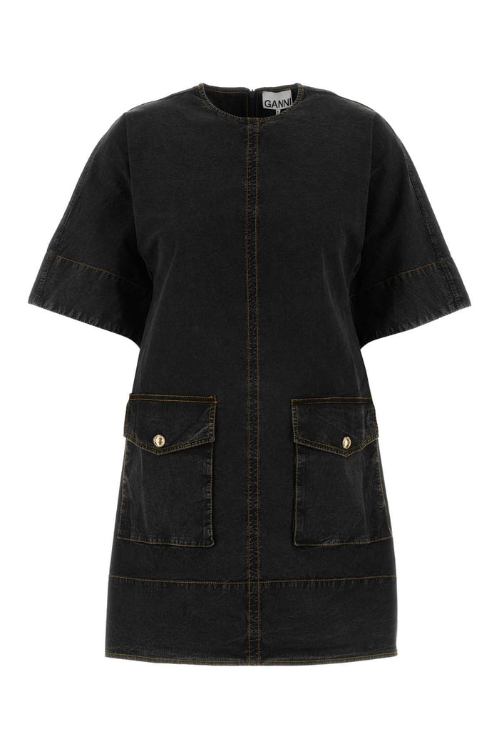 Ganni Washed Stretch Cotton Boxy Kimono Mini Dress