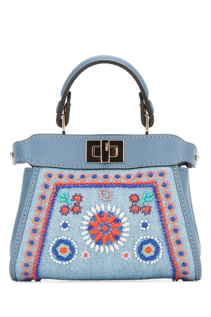 Fendi Nano Peekaboo  Denim Ricamo B