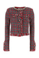 Self Portrait Red Check Frayed Knit Jacket