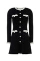 Self Portrait Black Chenille Knit Flower Trim Mini Dress