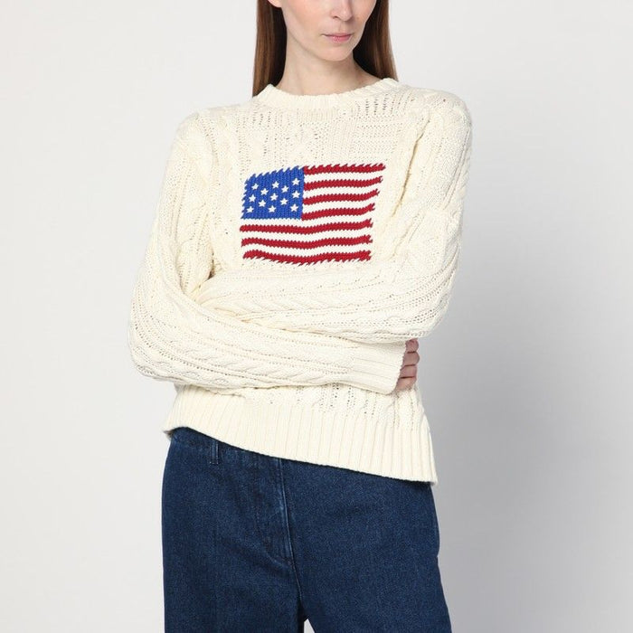 Polo Ralph Lauren  Cream-Colored Sweater With Flag Detail