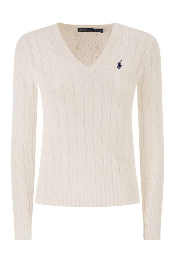 Polo Ralph Lauren Cotton Cable Knit Jumper With V-Neck