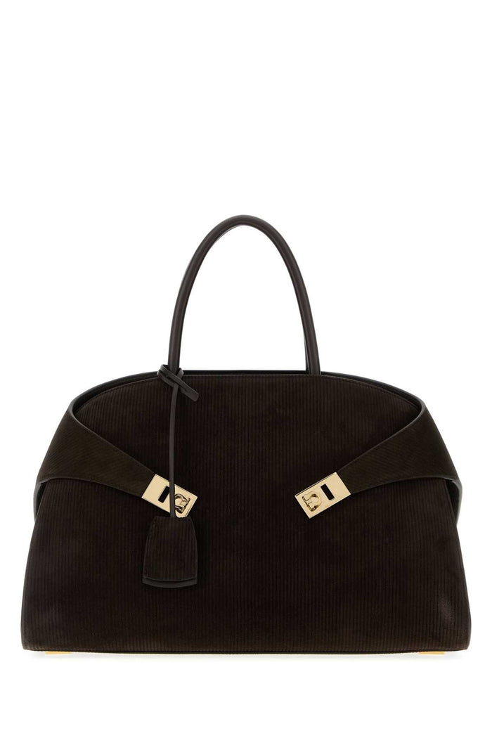 Ferragamo Dark Brown Suede Medium Hug Handbag