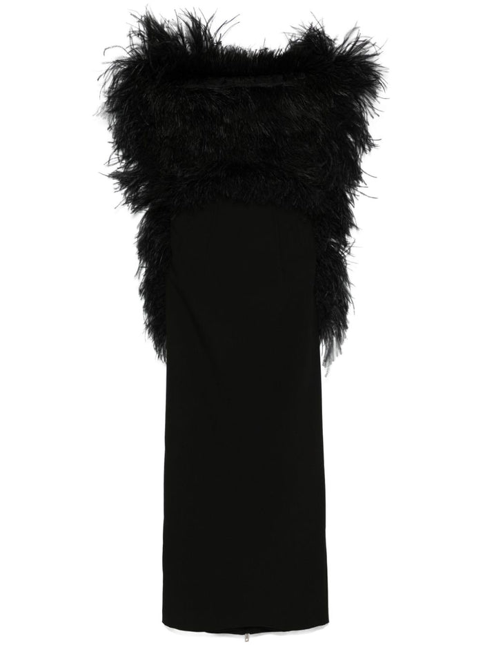 Max Mara Sportmax Black Interlock Twill Weave Ostrich Feather Dress