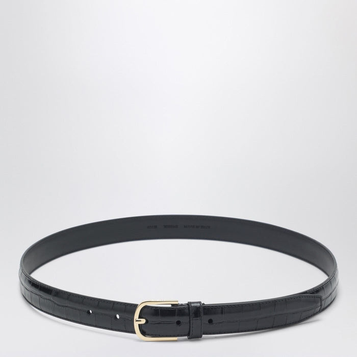 Toteme Black Leather Belt With Croc Effect