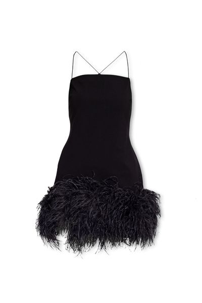 The Attico Fujiko Compact Techno Jersey With Ostrich Boa Feathers Mini Dress