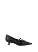 Chantal Decollette Black With Strap, In Black Leather With Heel.