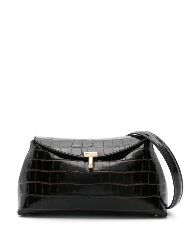 Toteme Brown Tlock Clutch In Crocodileembossed Leather