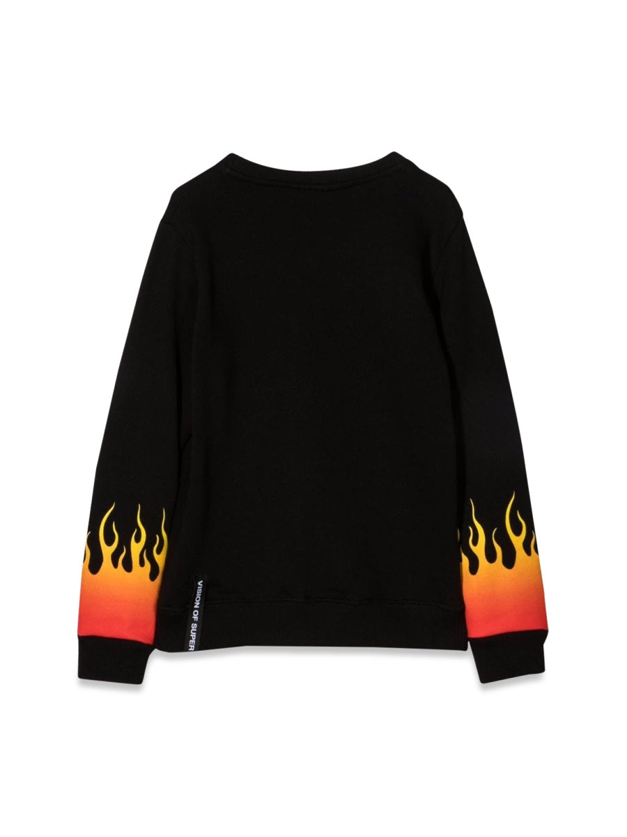 Vision Of Super Black Crewneck With Red Shaded Flames