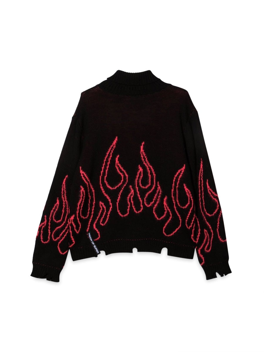 Vision Of Super Black Jumper High Neck With Pink Flames