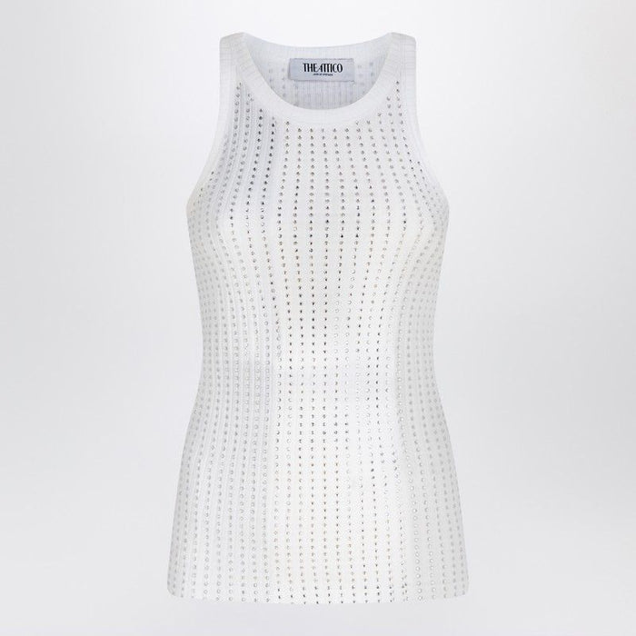 The Attico  White Tank Top With Rhinestones