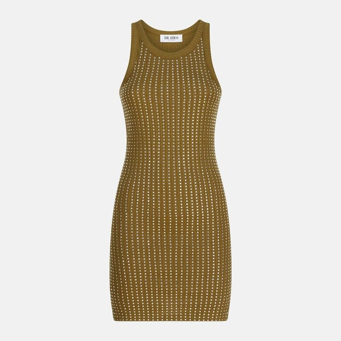 The Attico  Military Green Mini Dress With Rhinestones