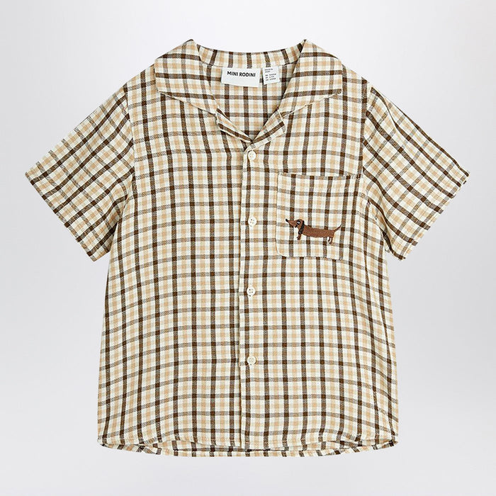 Mini Rodini Beige Shirt With A Checkered Pattern