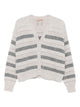 Twin-Set Grey Striped Embellished V Neck Sweater