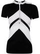 Jean Paul Gaultier Viscose Baby Tee Shirt With Inlaid Chevron, "Gaultier" Patch Detail And Hood