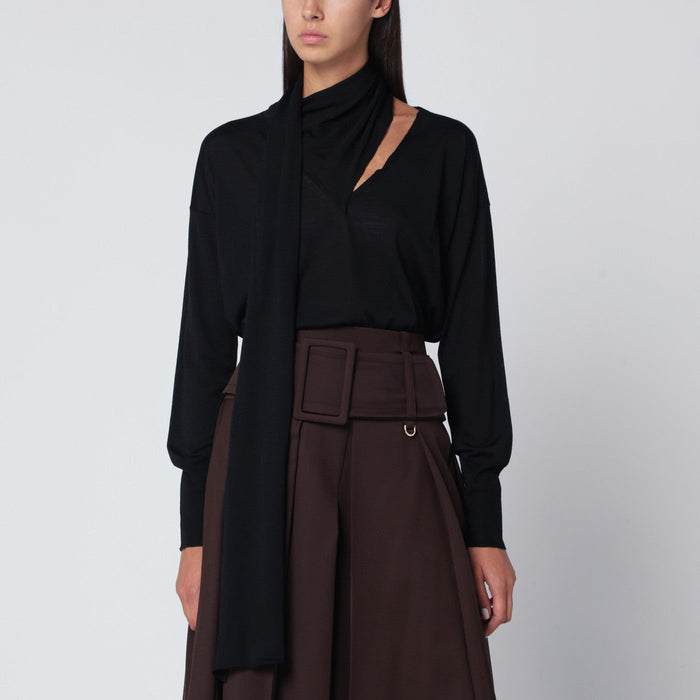 Roberto Collina Black Sweater With Scarf