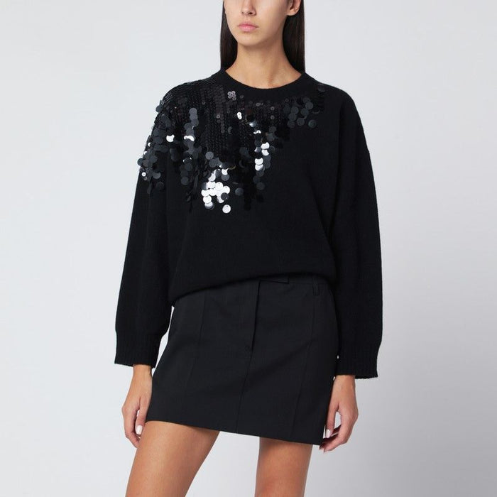 Roberto Collina  Black Sweater With Sequin Embroidery