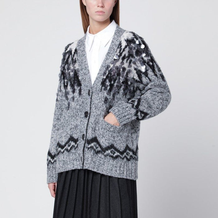 Roberto Collina Grey Woolblend Cardigan With Sequins