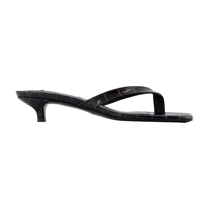 Toteme Croceffect Leather Heeled Flipflops In Dark Brown