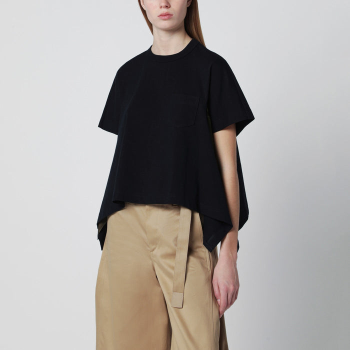Sacai Navy/Khaki Draped-Hem T-Shirt