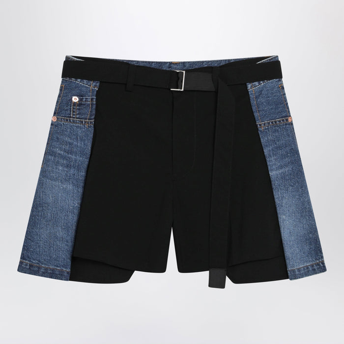 Sacai Black Wool And Denim Shorts