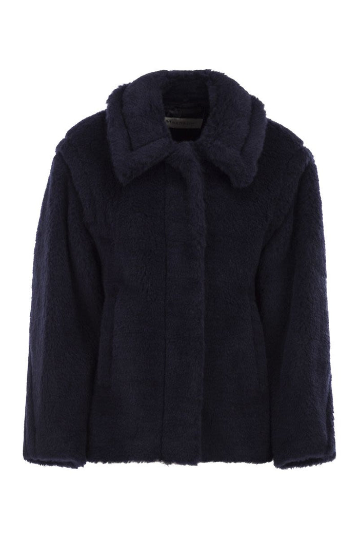 Max Mara Navy Blue Alpaca Fuggito Short Blue Teddy Coat