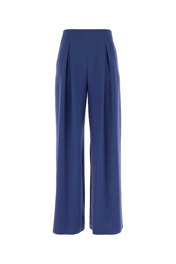 Max Mara Blue Stretch Satin Palude Palazzo Pant